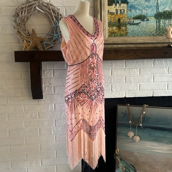 Fundaisy,Flapper Dress,Pink, Fun, fringed, Lightweight, Excellent Con,Size XXL - Picture 4 of 9